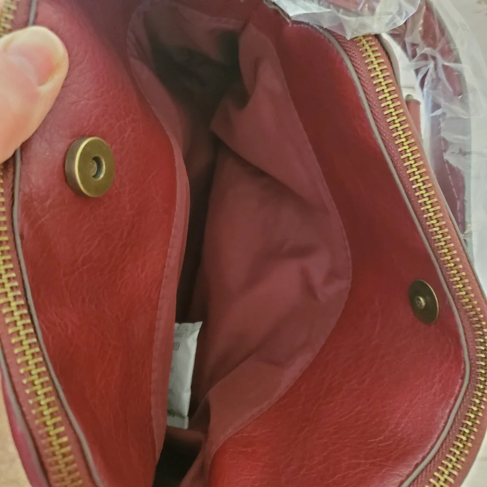 Time and Tru recycled materials vinyl Palms Satchel red